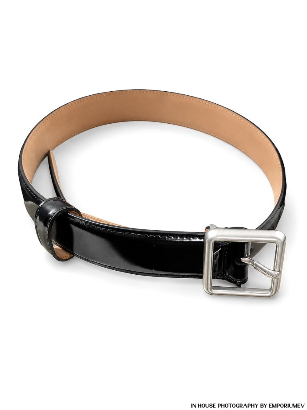 Balenciaga 32" Unisex Black Patent Calf Leather SQ Belt (0212-896)